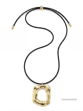Long Leather Cord Pendant Necklace Boho Geometric Statement Jewelry